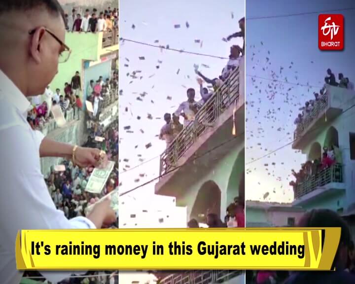 In Gujarat's Mehsana district, lakhs of rupees were blown away in the marriage of the nephew of the former sarpanch.